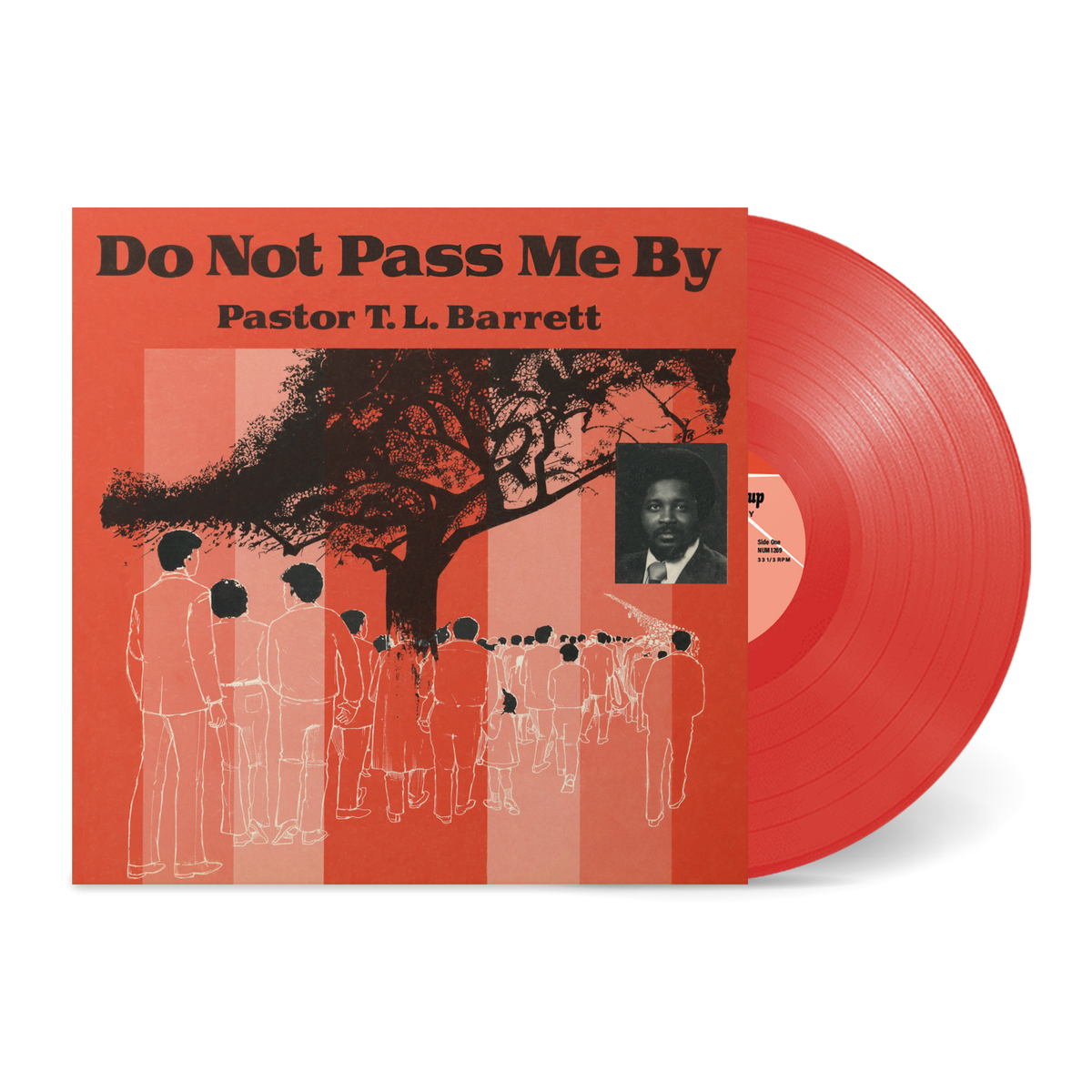 Red vinyl record with cover art showing a group walking toward a tree, titled Do Not Pass Me By Vol. I.