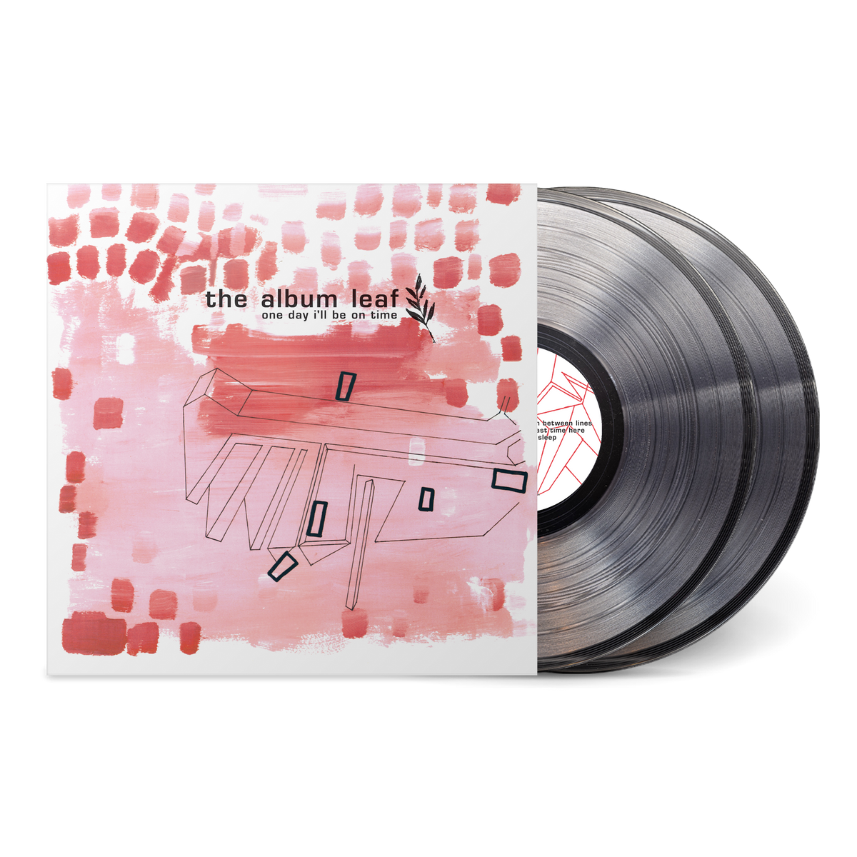 Clear vinyl double LP record with abstract pink and red cover art for One Day I'll Be On Time (25 Year Anniversary)