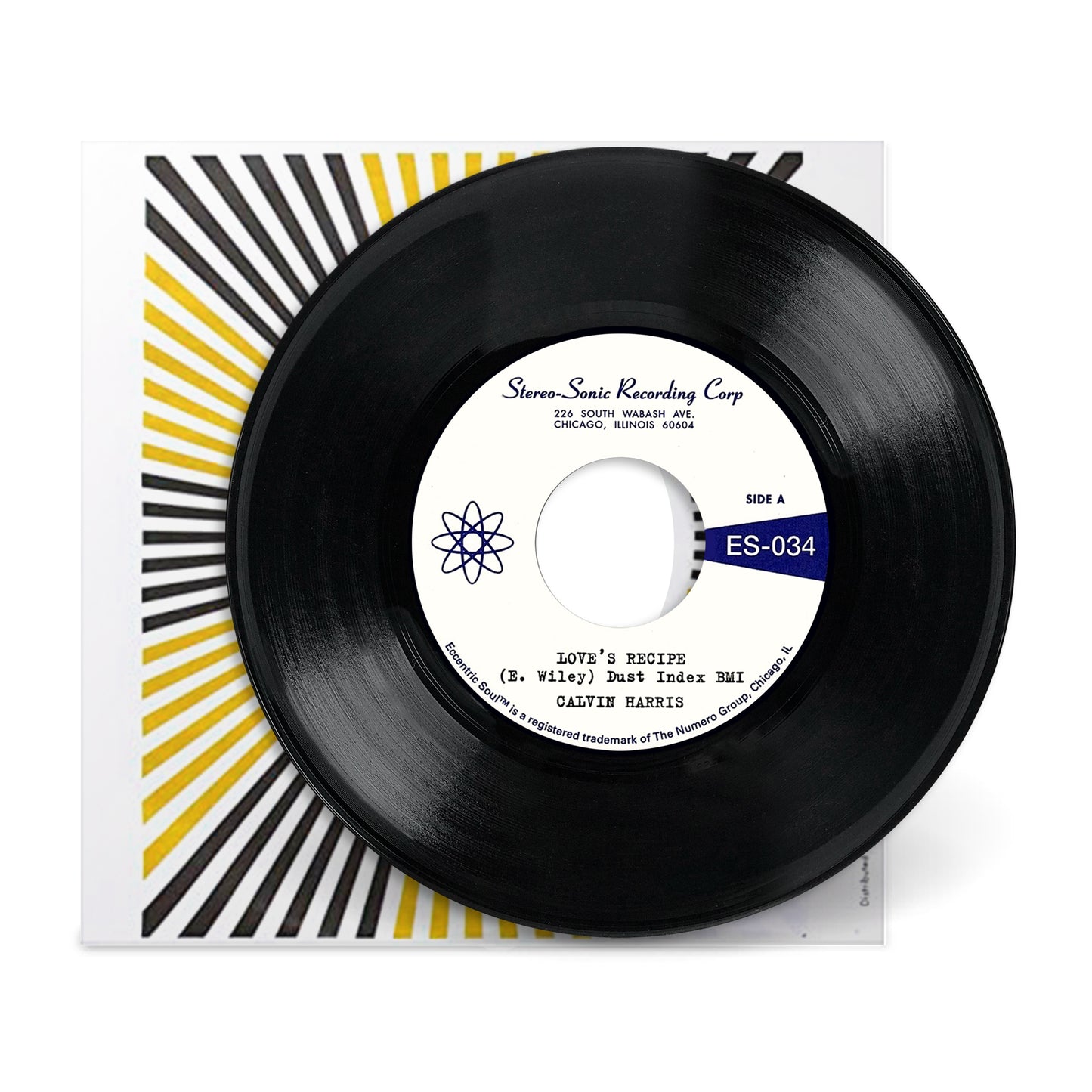 Vintage black vinyl record featuring Love's Recipe b/w Wives Get Lonely Too with a bold geometric yellow and black sleeve design