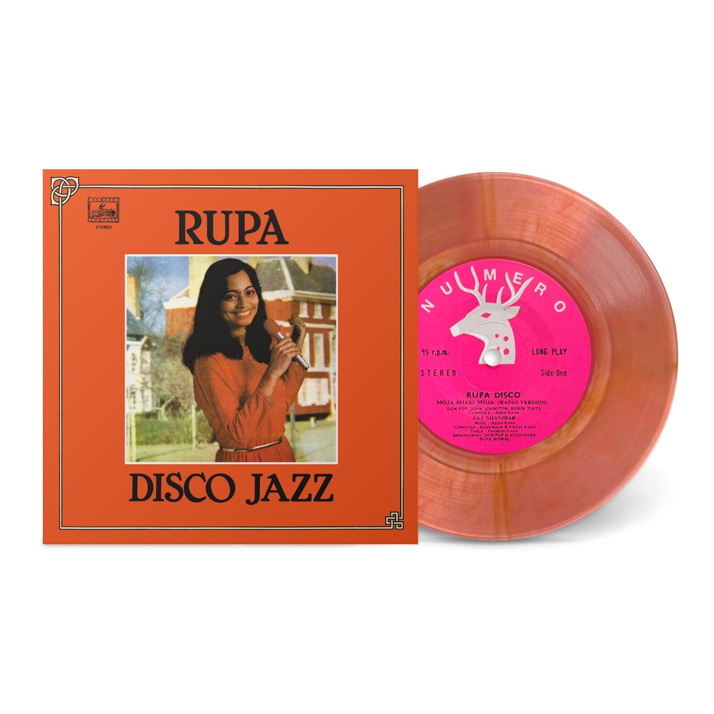 Moja Bhari Moja b/w East West Shuffle vinyl record with vibrant orange and red translucent color and vintage album cover.