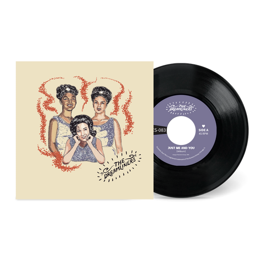 Just Me and You b/w Best Things In Life vinyl record featuring illustrated trio cover art by The Dreamliners