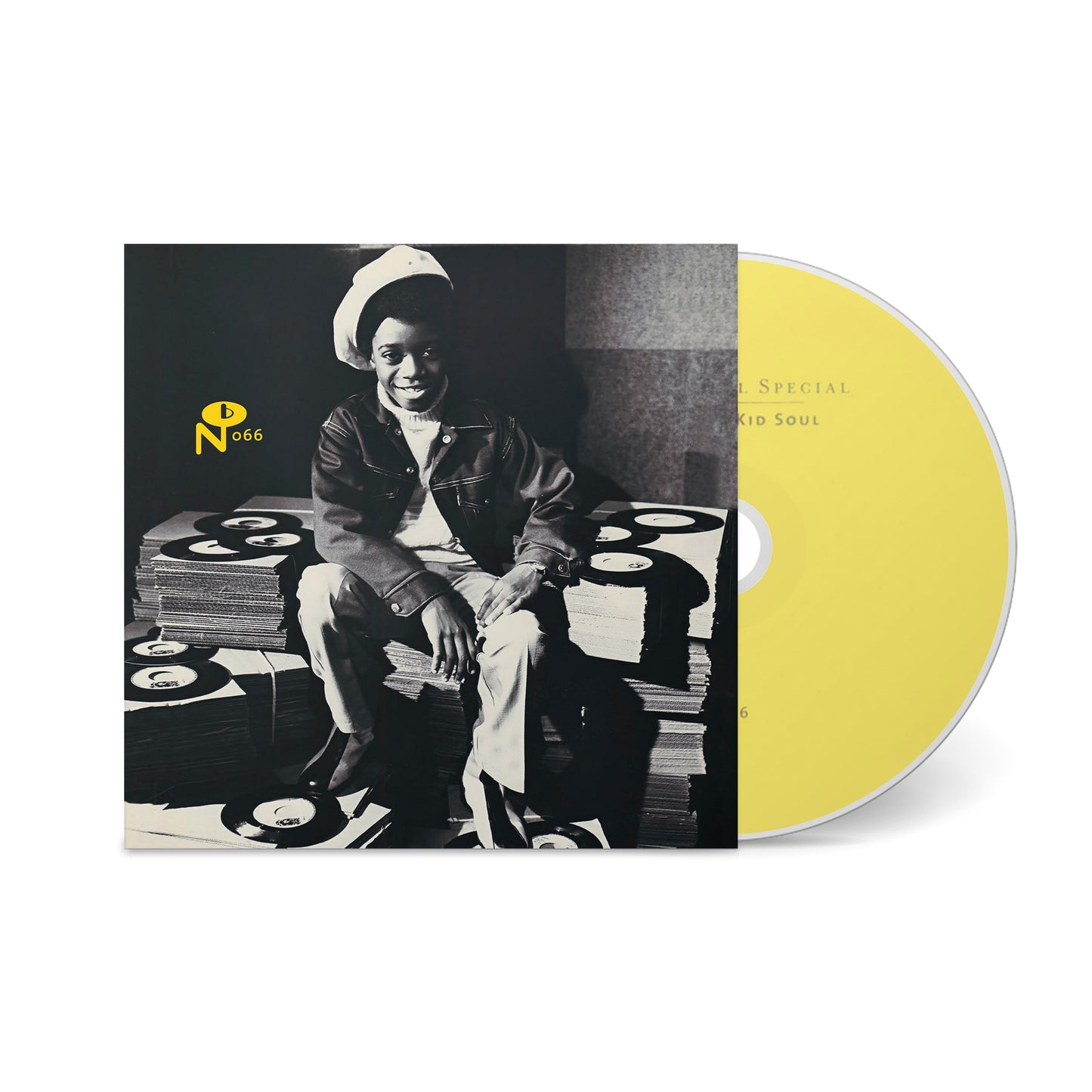 CD cover for The 123s Of Kid Soul featuring a smiling boy sitting on stacks of vinyl records with a yellow disc behind.