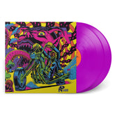 Acid Nightmares vinyl record with neon purple color and vivid psychedelic motorcycle and monster artwork on cover