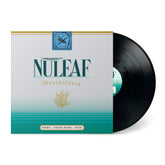 Smooth Jazz Underground vinyl record partially out of a sleeve with Nuleaf Mentholated cover design in white and teal tones