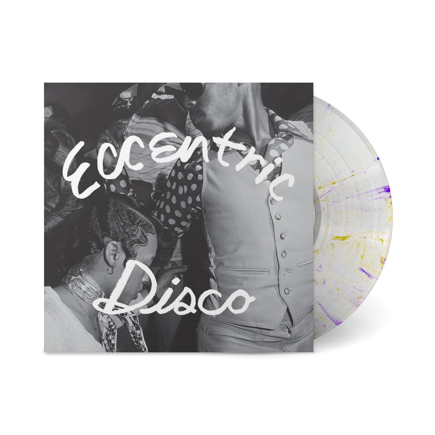 Eccentric Disco vinyl record with black and white cover showing dancers and colorful splattered disc design