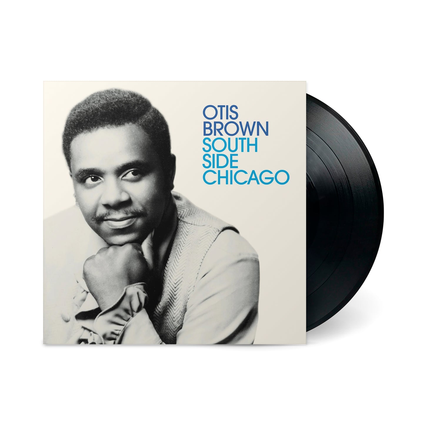Vinyl record with black and white portrait of Otis Brown on album cover titled Southside Chicago