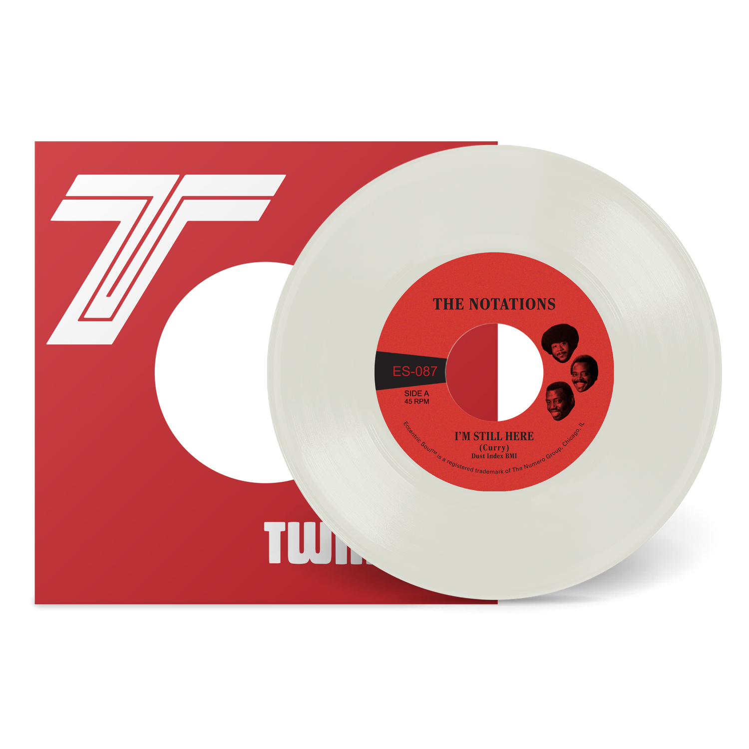 I'm Still Here b/w What More Can I Say" vinyl record by The Notations with red and white design sleeve and Numero Group release
