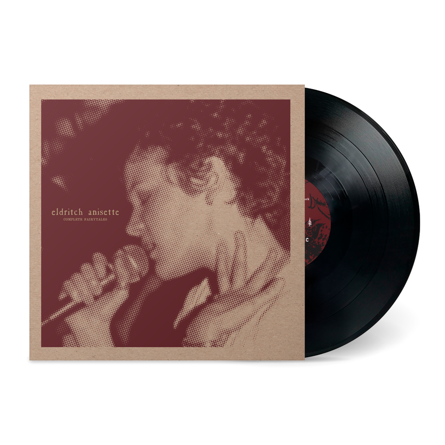 Vinyl record of Eldritch Anisette with sepia-tone cover art and the title Complete Fairytales visible on the sleeve