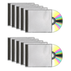 Set of eight CD cases with colorful CDs on a white background