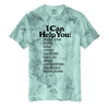 Environments T-Shirt in light green with black text listing ways "I Can Help You" including relax, meditate, sleep, and concentrate.