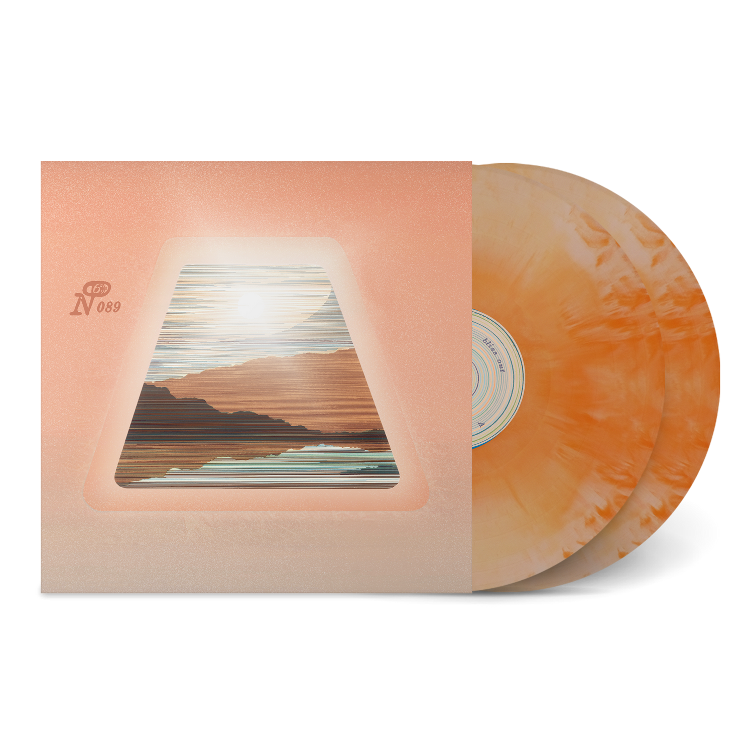 Bliss Out For Days vinyl record set with sunset landscape cover and marbled orange discs from Numero Group