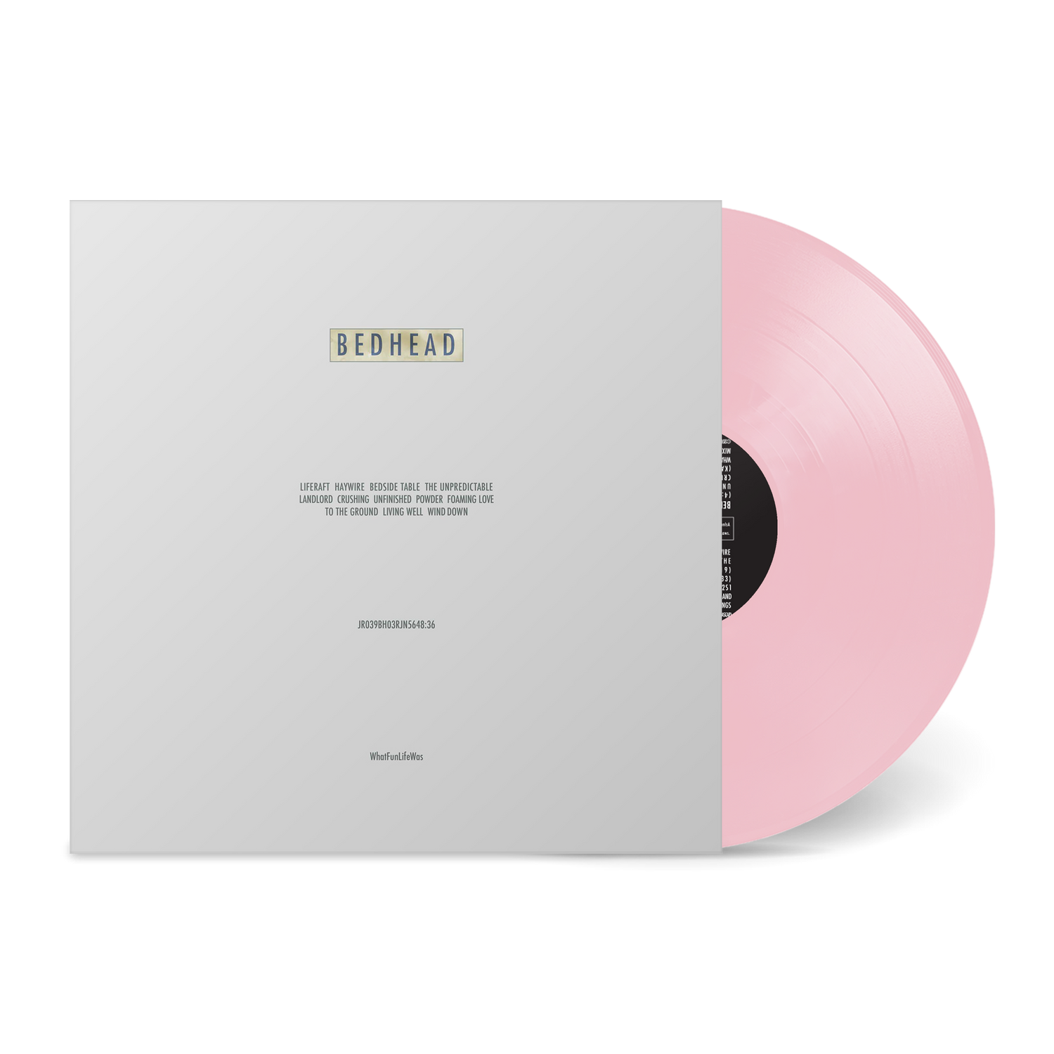 WhatFunLifeWas vinyl record with pink color partially visible next to minimalist white album cover titled Bedhead