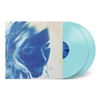 Vinyl record with a blue cover featuring an artistic design on a white background