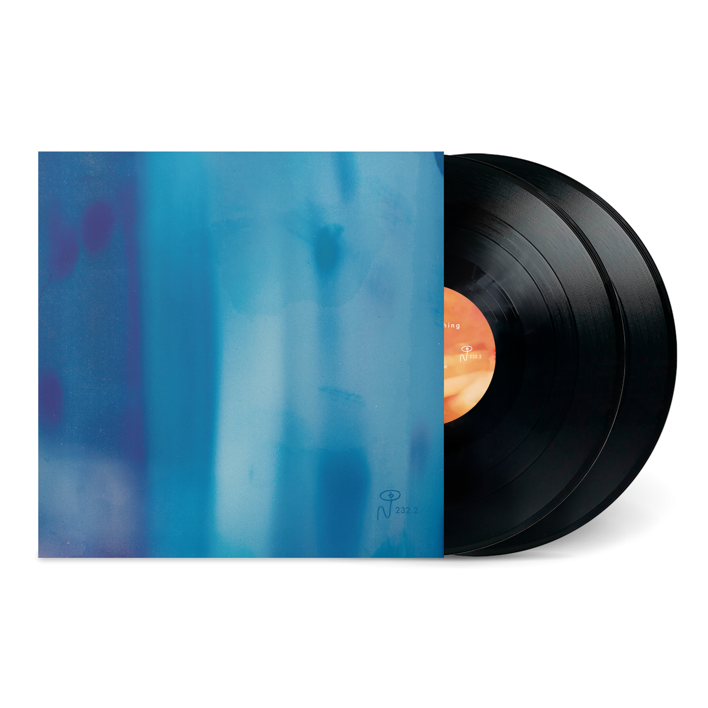 Vinyl record with a blue cover on a white background