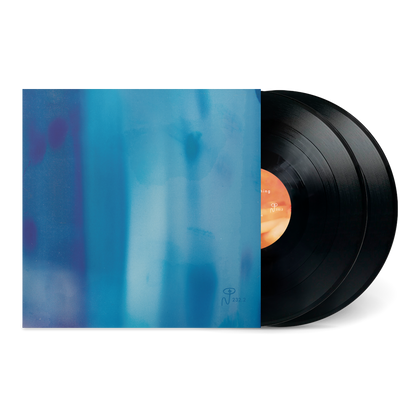 Vinyl record with a blue cover on a white background
