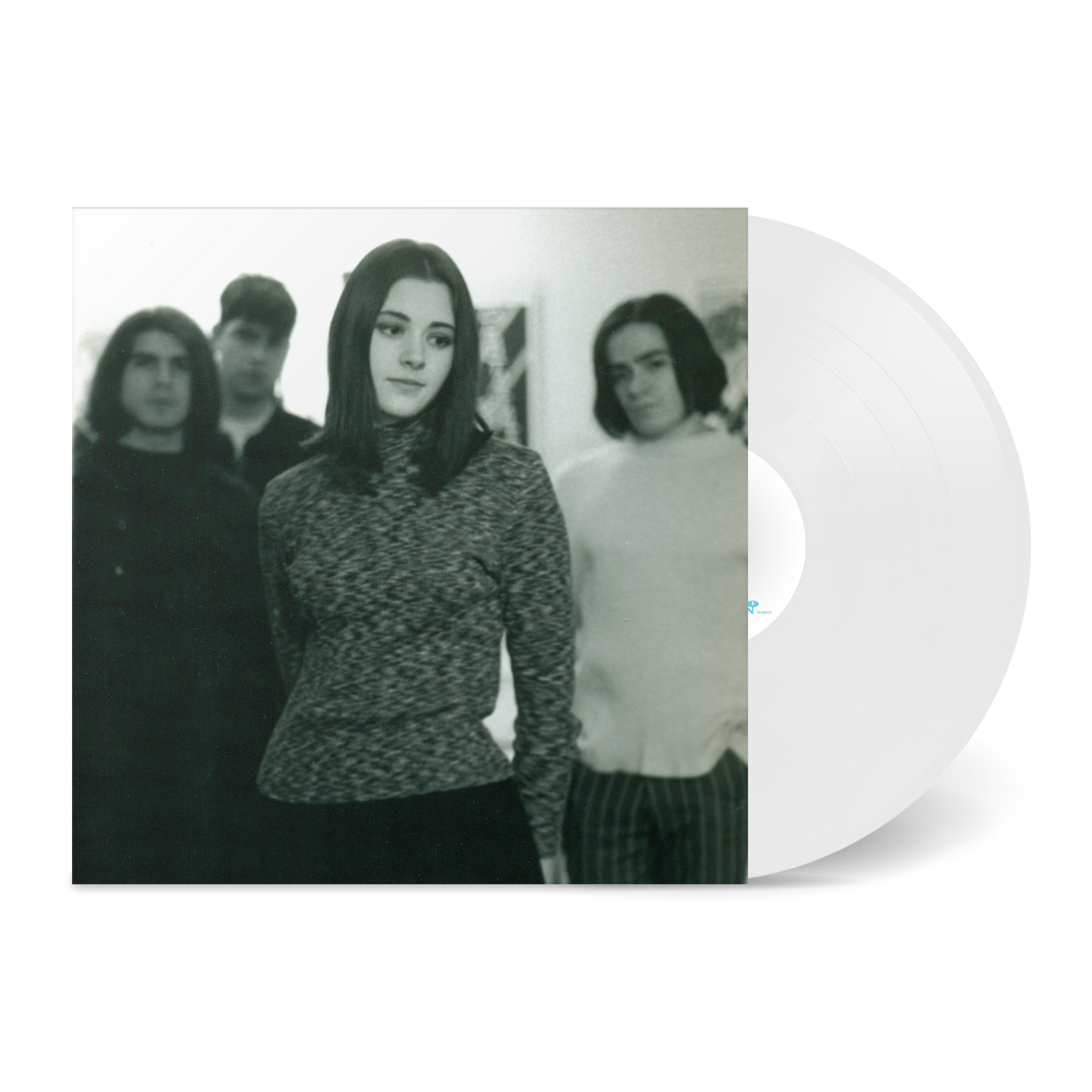 Ozean vinyl record with black and white cover photo of four young adults, featuring a white translucent vinyl disc.