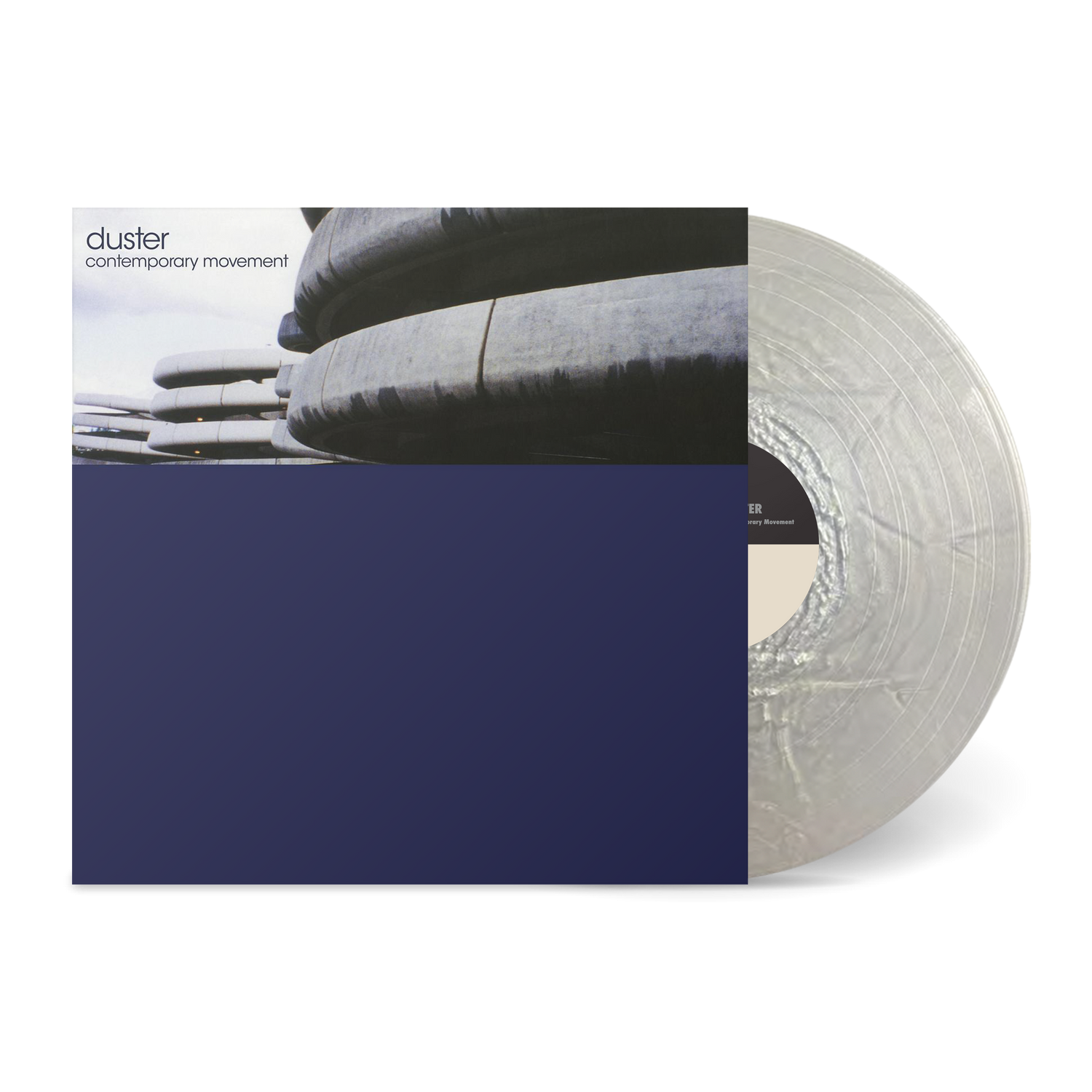 Contemporary Movement album cover with abstract industrial design and clear vinyl record partially visible on side