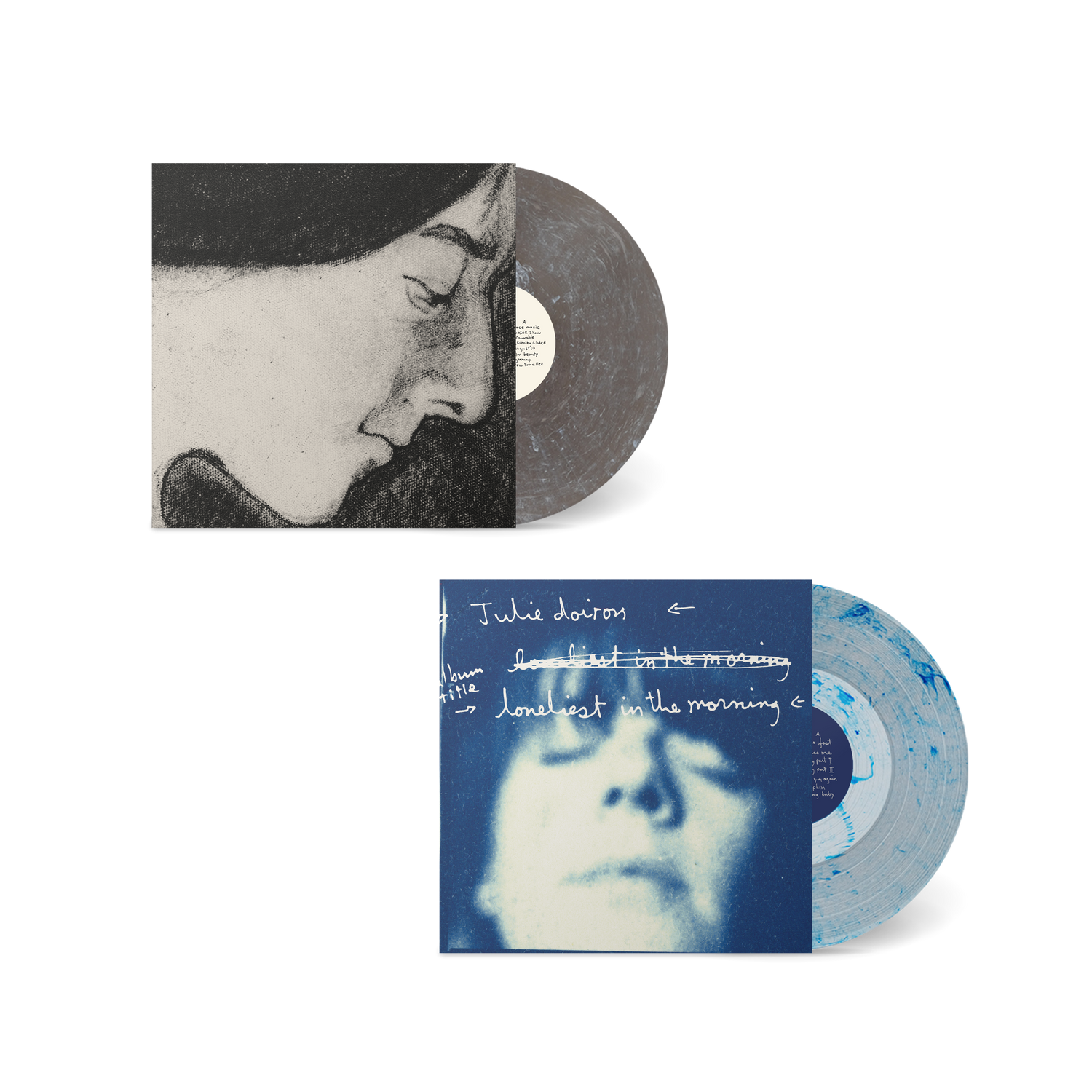 Broken Bundle featuring two vinyl records with artistic monochrome and blue cover designs from Numero Group