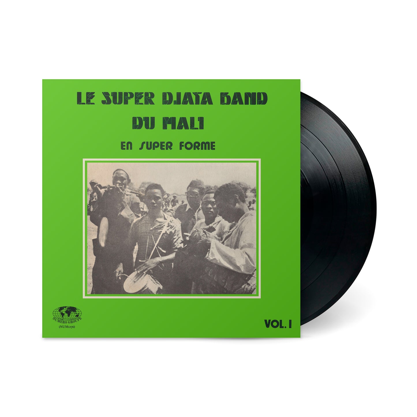 En Super Forme Vol. 1 vinyl record with green cover featuring Le Super Djata Band Du Mali in black and white photo