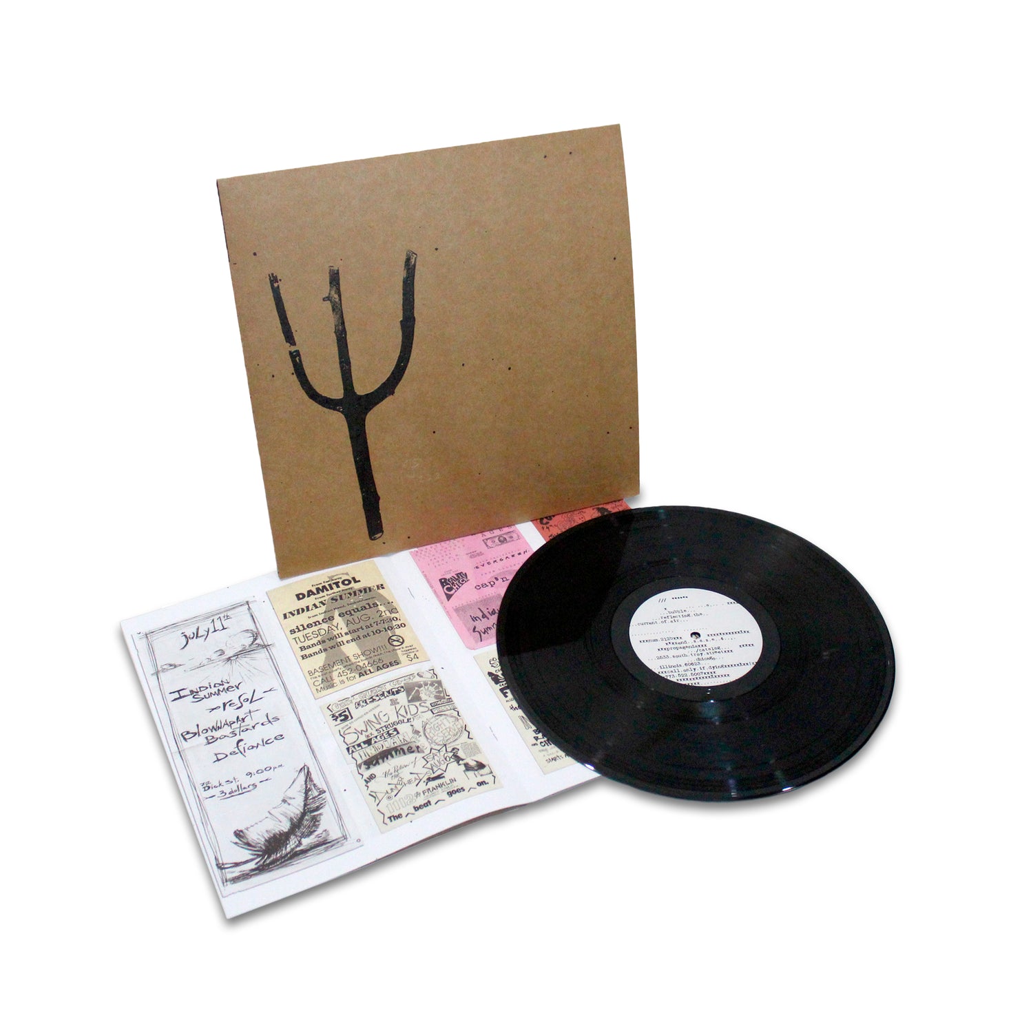 Giving Birth to Thunder vinyl record with minimalist cover art and insert featuring handwritten notes and drawings