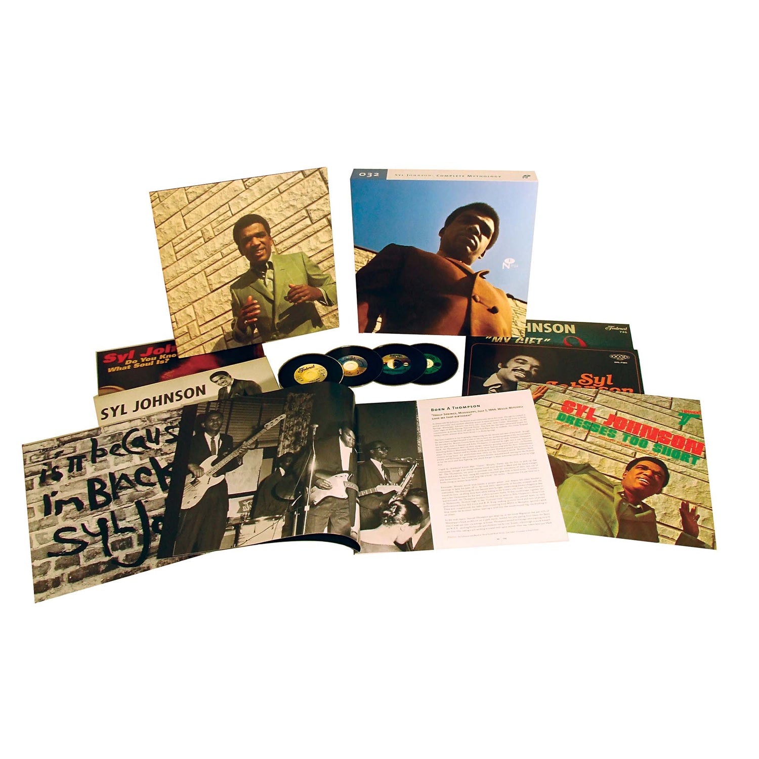 Complete Mythology box set with vinyl records, CDs, and booklet featuring Syl Johnson’s classic soul and blues music.